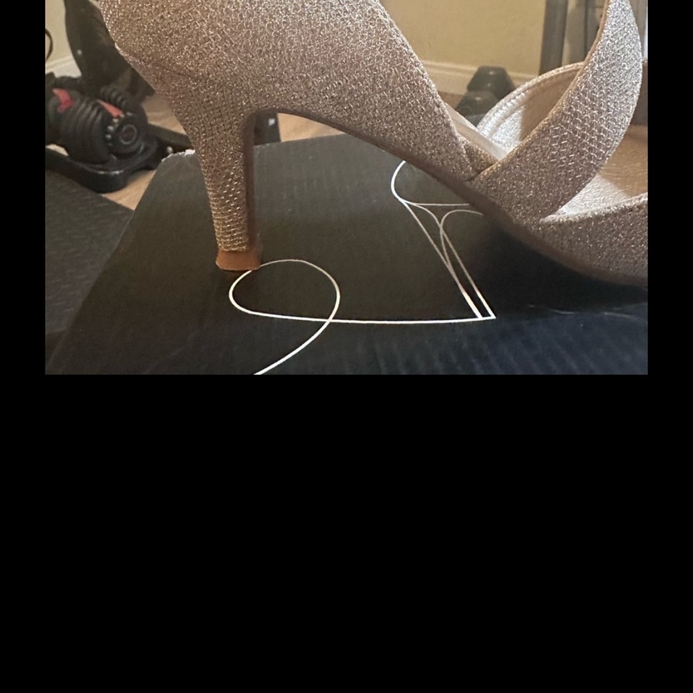 Sparkle Pointed-Toe Ankle Strap Heels in Gold - Picture 3 of 4